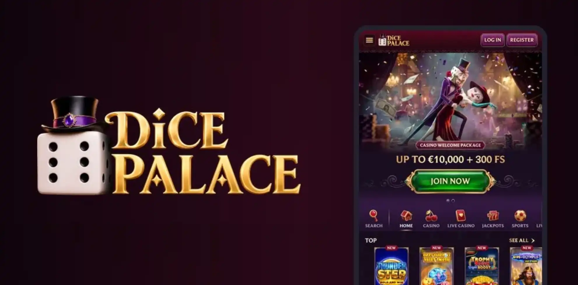 Capture d'écran de l'app DicePalace Casino